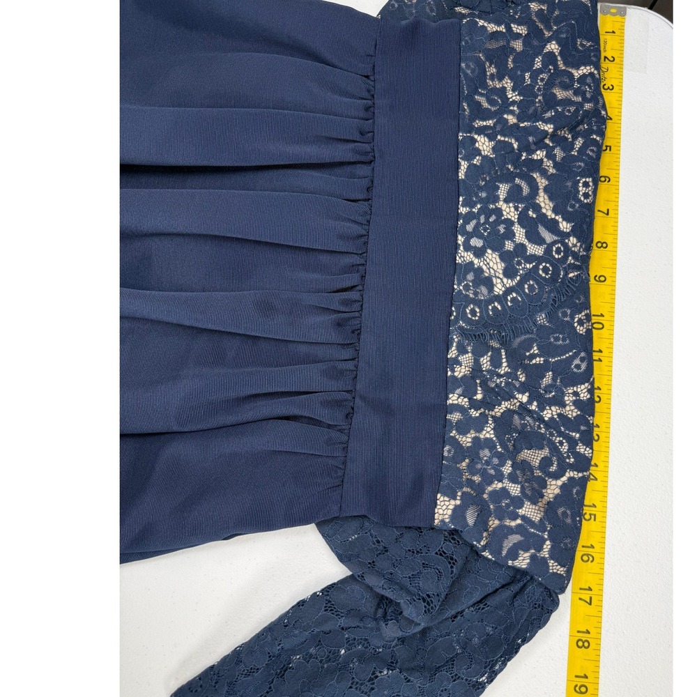 Eliza J Fit Flare Dress Women 4P Navy Blue Lace Cocktail Formal Wedding Party - Picture 4 of 8